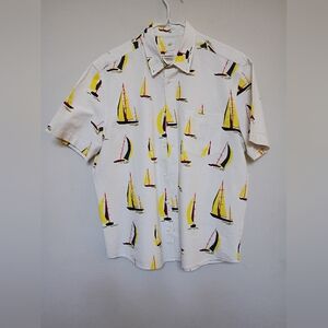 H & M  Men's Sail Boat Print White and Yellow Shirt Size Large